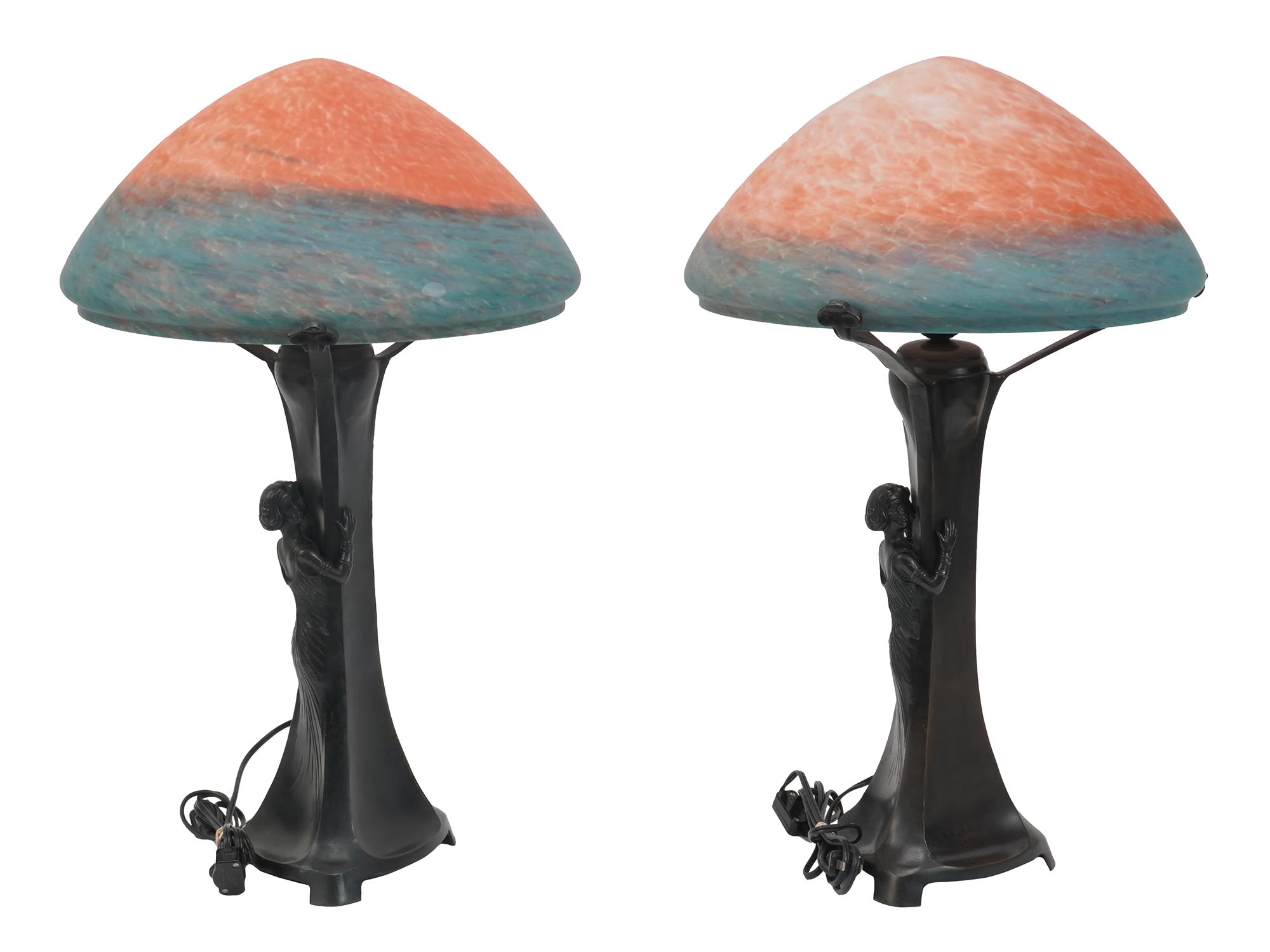 PAIR OF ART NOUVEAU STYLE TWO TONE TABLE LAMPS PIC-0